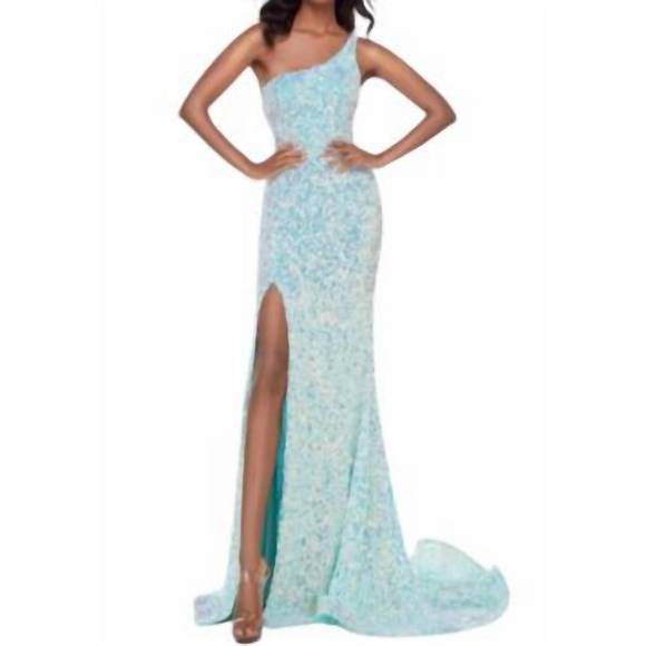 NEW ALYCE PARIS one shoulder side slit formal dress in vintage mint - Picture 1 of 1